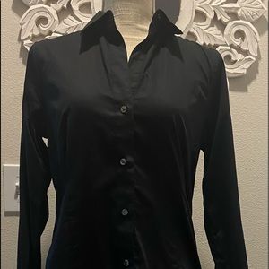 Banana Republic Black collared Long Sleeve Button up, Size 8 stretch tall